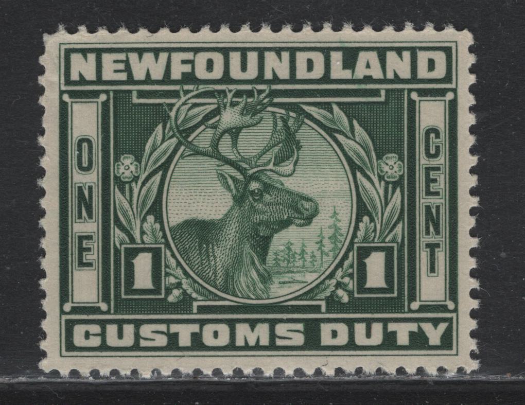 Lot 37 Canada - Newfoundland Van Dam#NFC4 1c Green, 1938 Caribou Customs Duty Issue, A VFNH Single