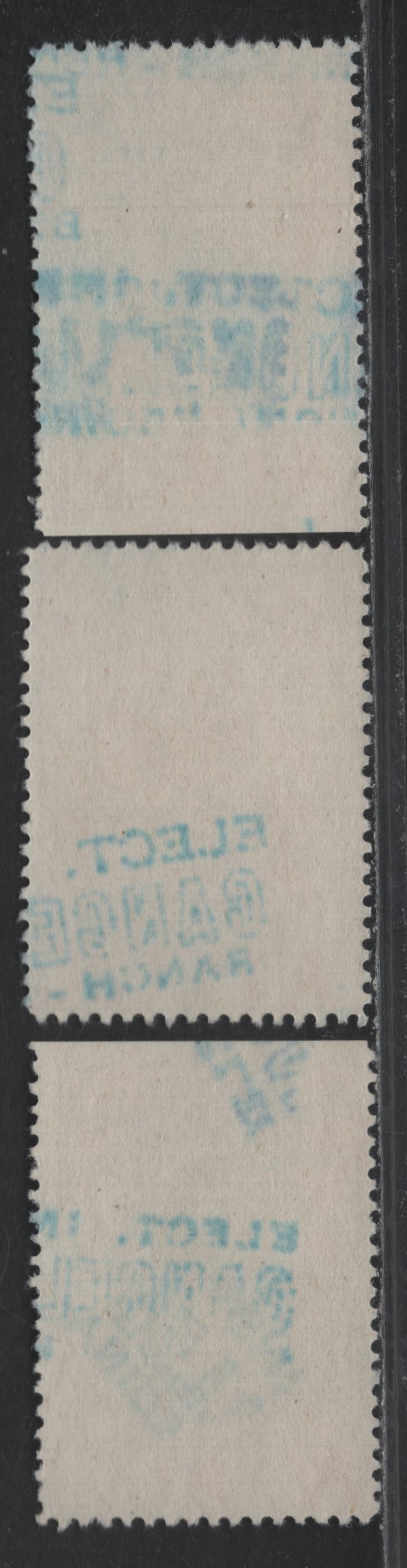 Lot 57 Canada - Saskatchewan (C) Van Dam#SE25a $2 Violet, 1937-1947 Saskatchewan Power Commission Issue, 3 Fine Used Singles, 4mm Control Numbers & Spacing Variations Between "The Electrical" & "Licensing Act", 1/2mm, 3/4mm & 1.5mm Spacing