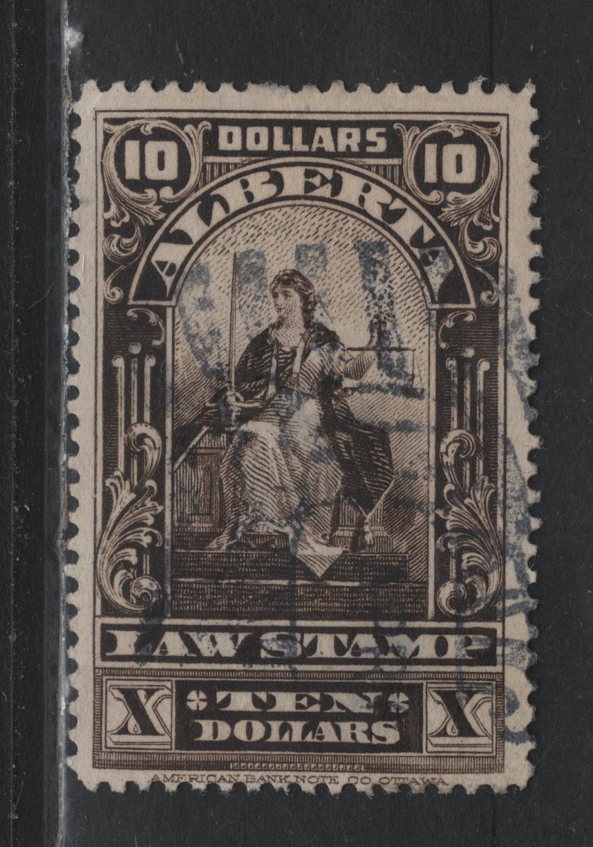 Lot 5A Canada - Alberta (C) Van Dam#AL39 $10 Sepia, 1910-1930 Justice Seated Law Issue, A Very Fine Used Single, Province Of Alberta