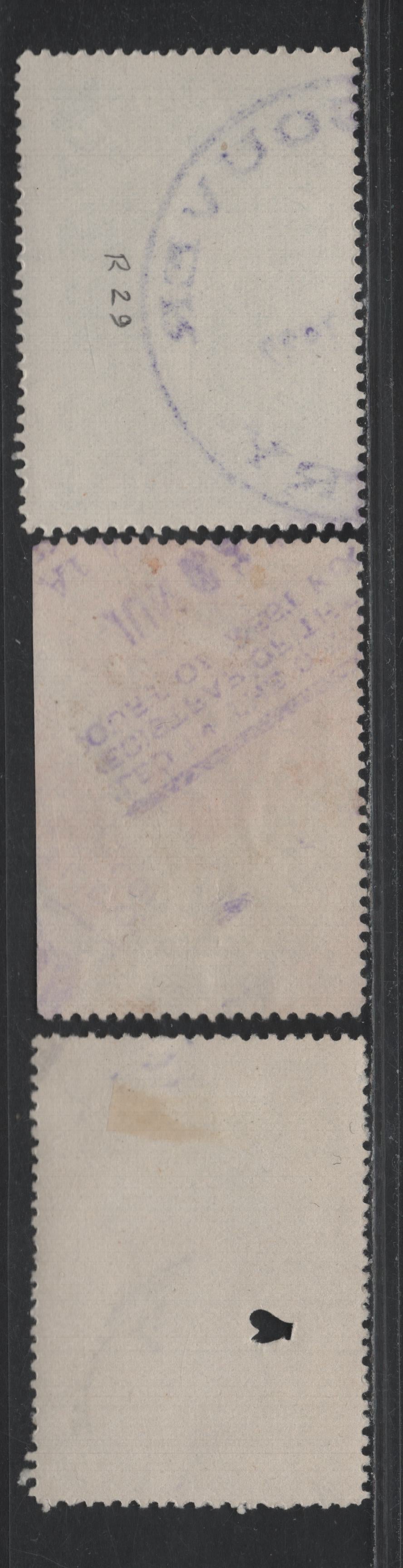 Lot 6 Canada - BC Van Dam#BCL-22, BCL26, BCL31 10c - $1 Gray - Blue, 1912-1932 Fifth & 6th Legal Series, 3 Very Fine Used Singles, Province Of British Columbia, One With Pin-Perfs & One With Regular