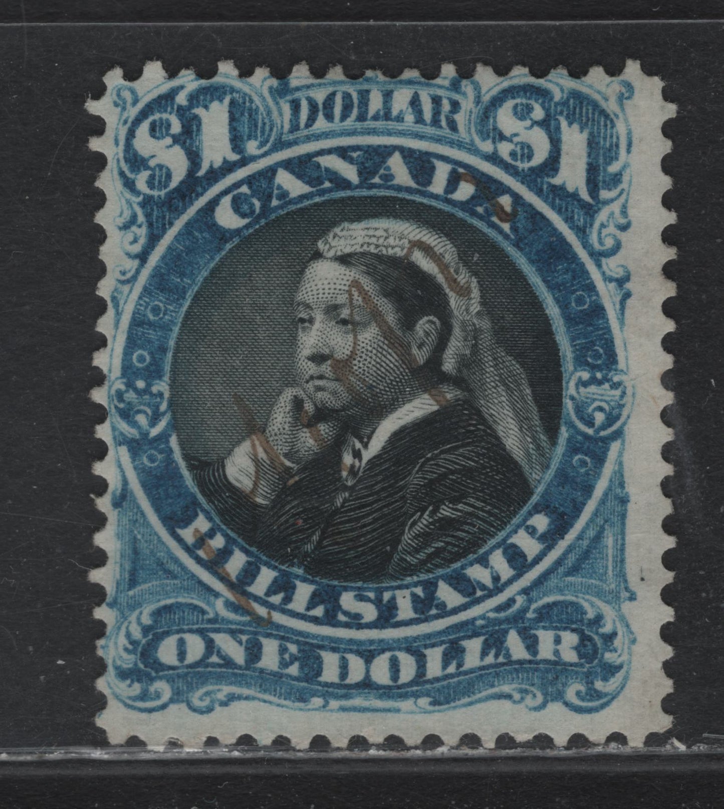 Lot 81 Canada Van Dam#FB52var $1 Blue & Black, 1868 Third Bill Issue, A Fine Used Single, Perf 11.75x12, Stout Horizontal Wove Paper