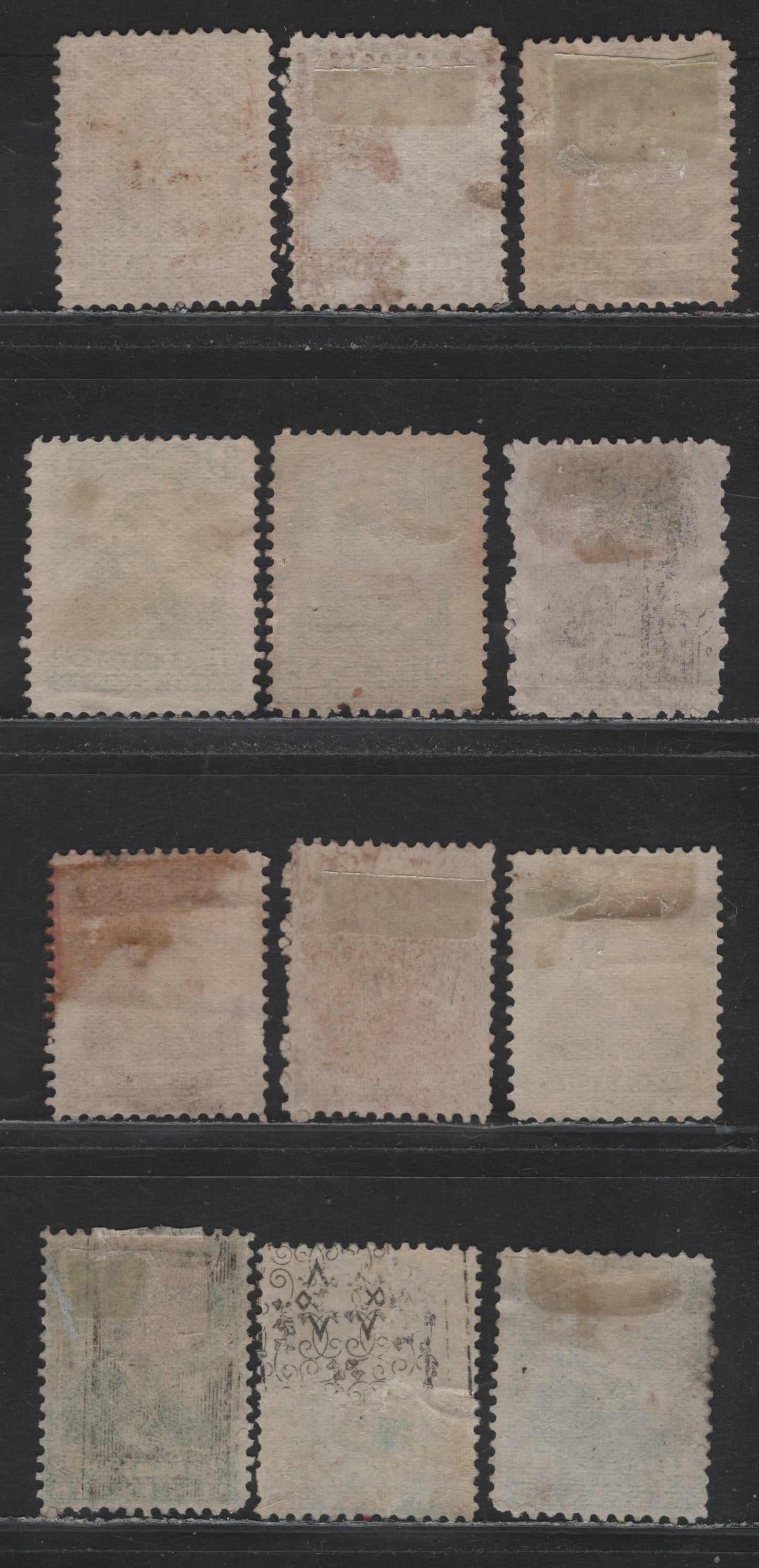 Lot 82 Canada Van Dam#FB37, FB39-43, FB46 1c - 10c Brown - Blue, 1868 Third Bill Issue, 12 Fine Used Singles, Perf 12, Different Horizontal Wove Papers, Some Shade Variations.