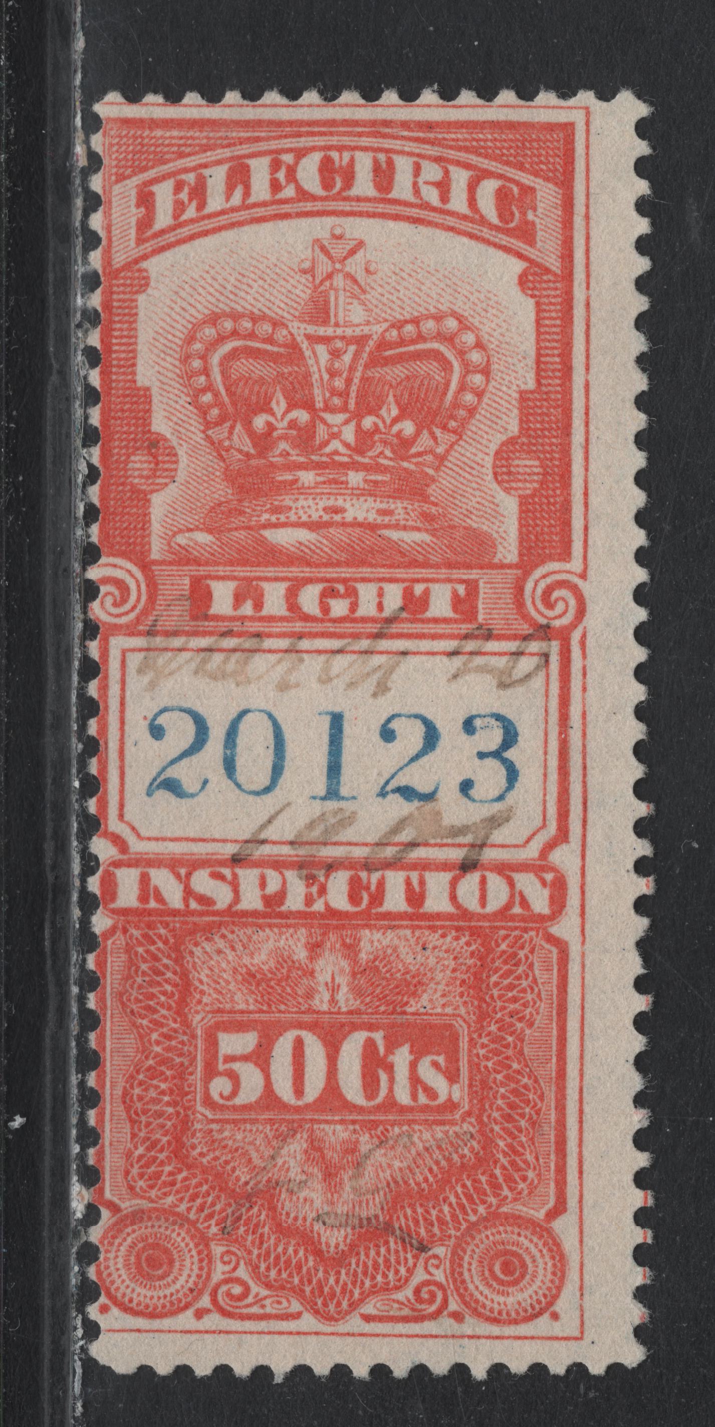 Lot 96 Canada Van Dam#FE2 50c Vermillion, 1895 Crown Electric Light Inspection Issue, A Fine Used Single