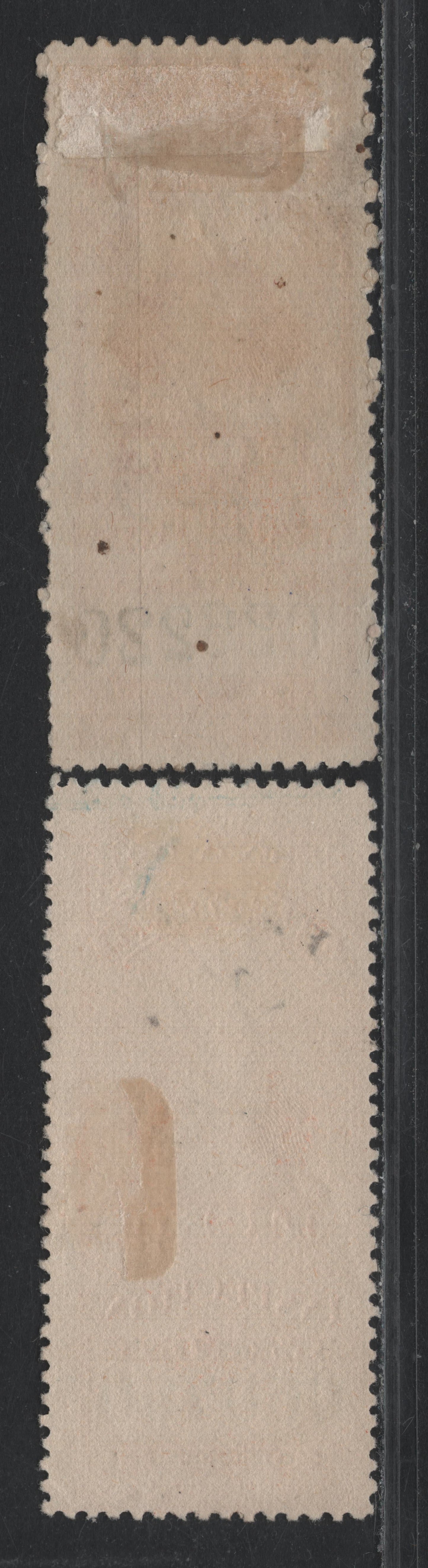 Lot 98 Canada Van Dam#FE8-9 25c Vermillion - Carmine, 1900 Electric Light Inspection Issue, 2 Fine Used Singles