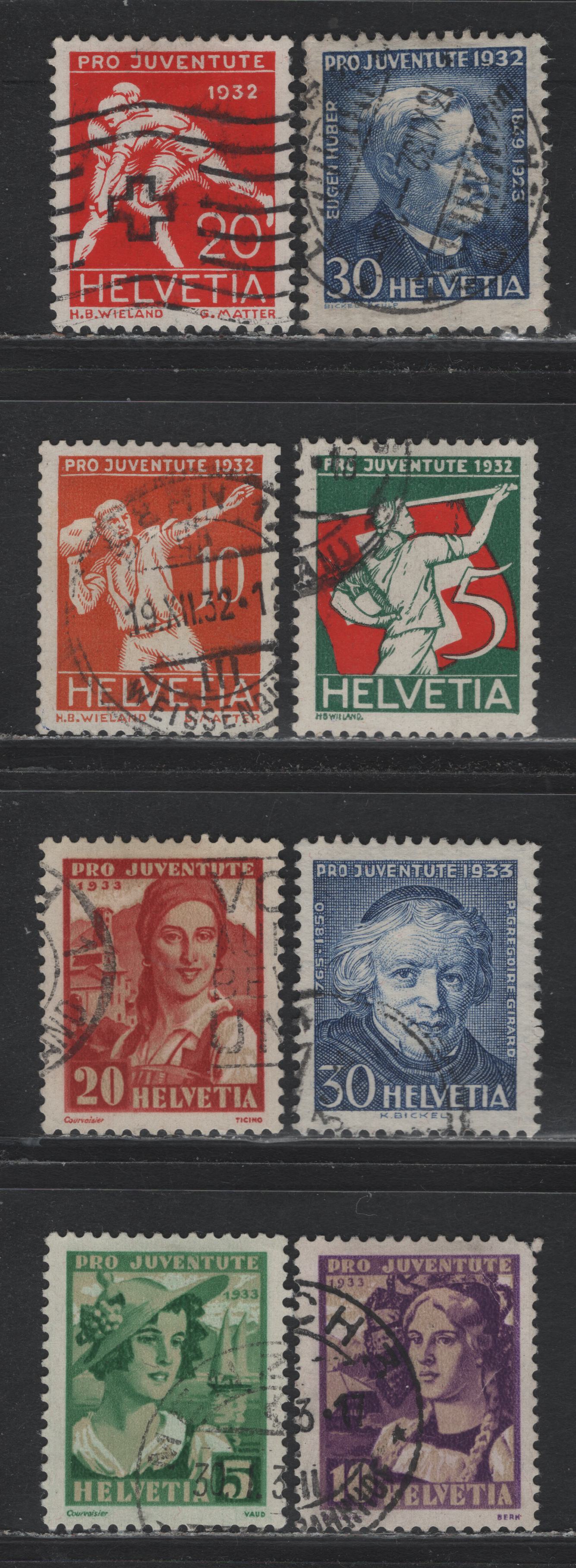 Lot 114 Switzerland Scott#B61-B68 5c - 30c Dark Green & Red - Ultramarine , 1932-1933 Semi Postal Issue, 8 Very Fine Used Singles