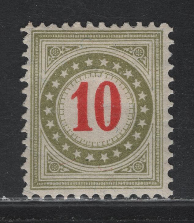 Lot 134 Switzerland Scott#J31 10c Brownish Olive & Bright Red , 1907-1910 Postage Dues, A VFOG Single, Crosses Wmk, Type II Normal Frame