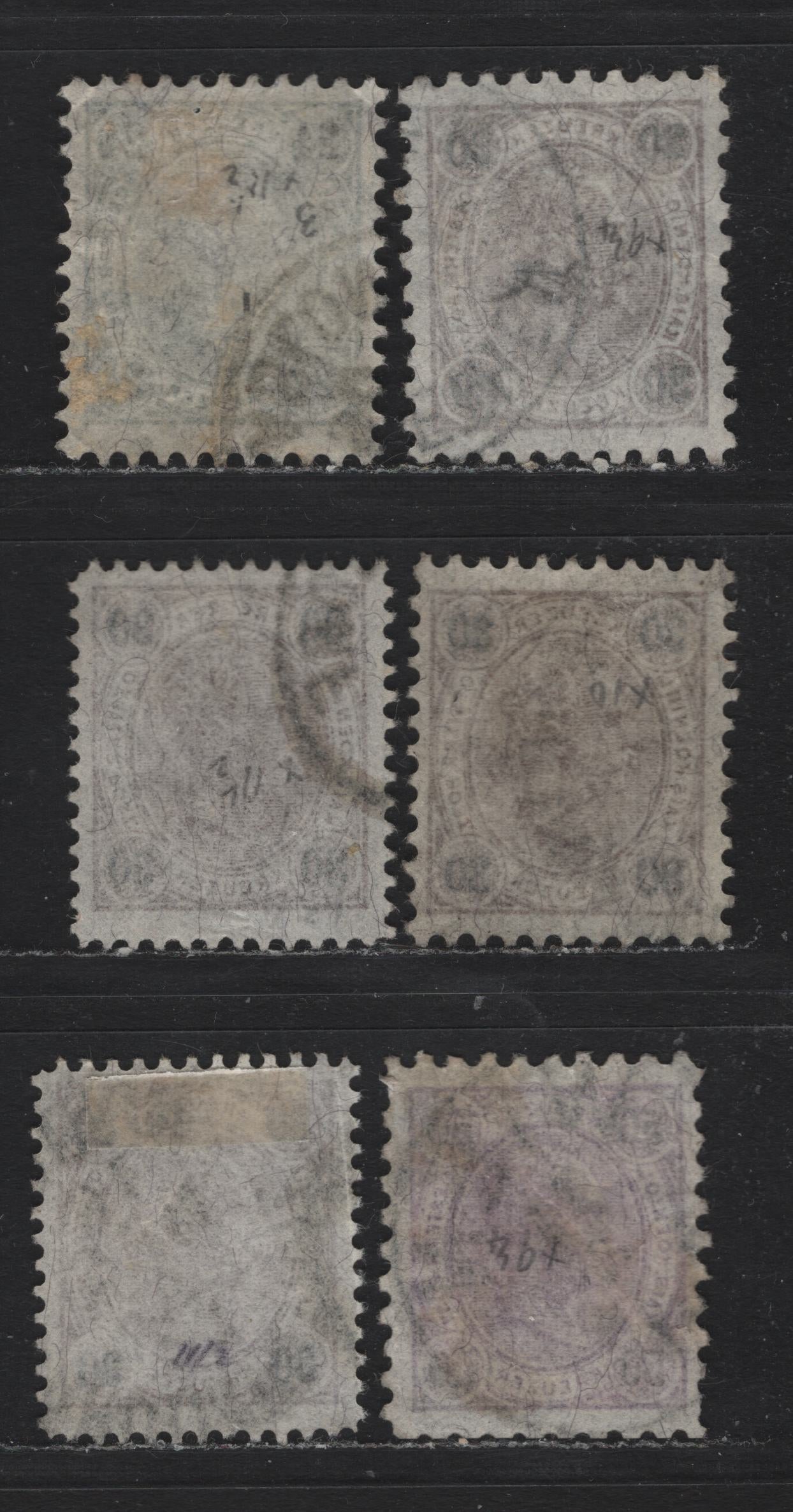Lot 156 Austria Scott#59-61 24kr - 50kr Gray Blue - Violet , 1890-1896 Franz Josef Sidefaces Issue, 6 Fine/Very Fine Used Singles, Various Perfs