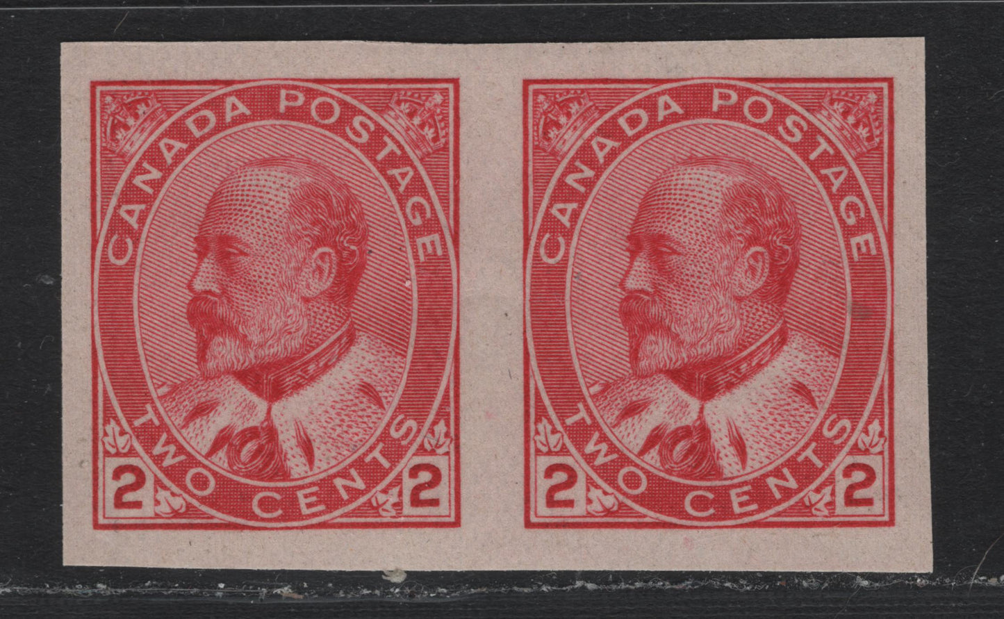Lot 17 Canada (C) #90A 2c Carmine , 1903-1908 King Edward VII Issue, A VFNH Imperf Pair, ABN-BB Paper