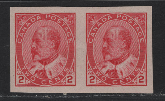 Lot 17 Canada (C) #90A 2c Carmine , 1903-1908 King Edward VII Issue, A VFNH Imperf Pair, ABN-BB Paper
