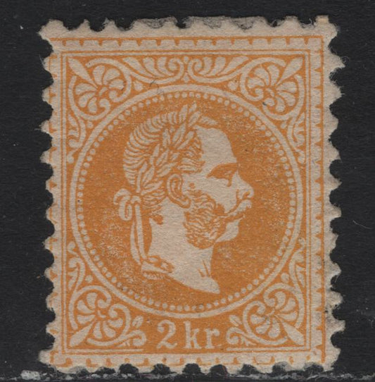 Lot 173 Austria Scott#27 2d Yellow , 1867-1872 Franz Josef Issue, A FOG Single, Coarse Print, Perf 9.5