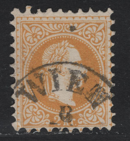 Lot 176 Austria Scott#34a 2kr Yellow , 1867-1872 Franz Josef Issue, A Fine Used Single, Perf 9, Fine Print, Wien Cancel.