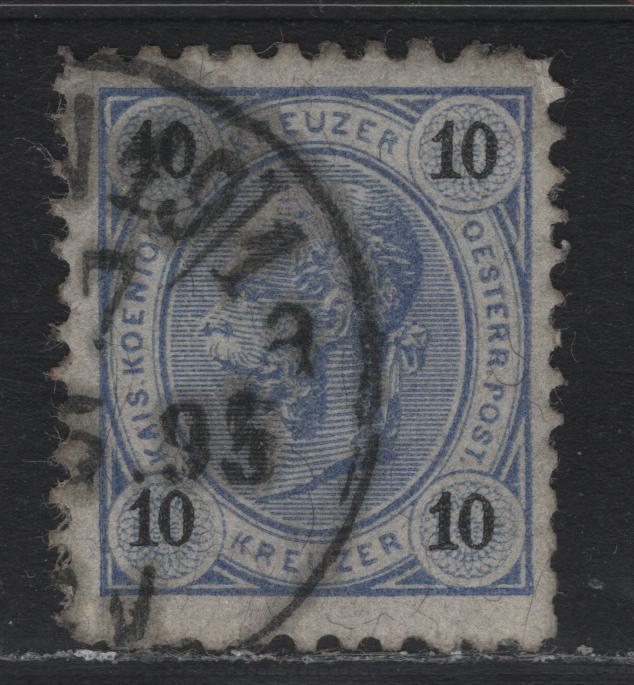 Lot 178 Austria Scott#55var 10kr Blue & Black , 1867-1872 Franz Josef Issue, A Fine Used Single, Compound Line Perf 10.5x11.5