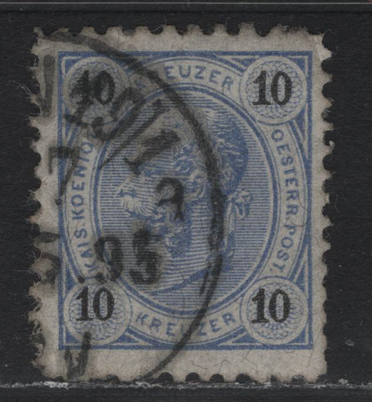 Lot 178 Austria Scott#55var 10kr Blue & Black , 1867-1872 Franz Josef Issue, A Fine Used Single, Compound Line Perf 10.5x11.5