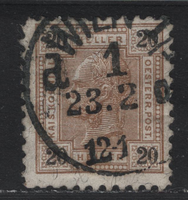Lot 181 Austria Scott#76var 20h Brown & Black , 1899 Franz Joseph Sideface Issue, A Fine Used Single, Heller Currency, Scarce Line Perf 10.5, Most Of This Issue Are Variations Of 13 & 12.