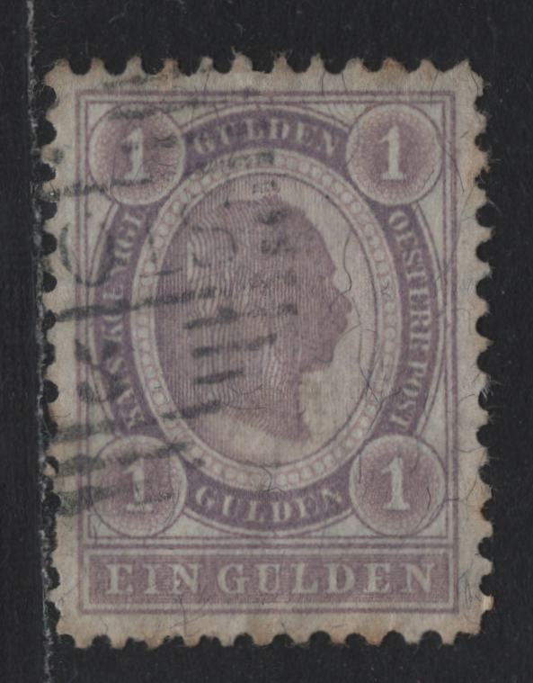 Lot 188 Austria Scott#63 1gld Pale Lilac , 1899 Franz Joseph Sideface Issue, A Very Fine Used Single, Scarce Line Perf 11.5