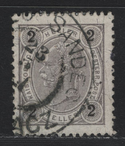 Lot 195 Austria (C) Scott#71 2h Gray & Black , 1899 Franz Joseph Sideface Issue, A Fine Used Single, Perf 13x12.5, Sandec Poland Cancel