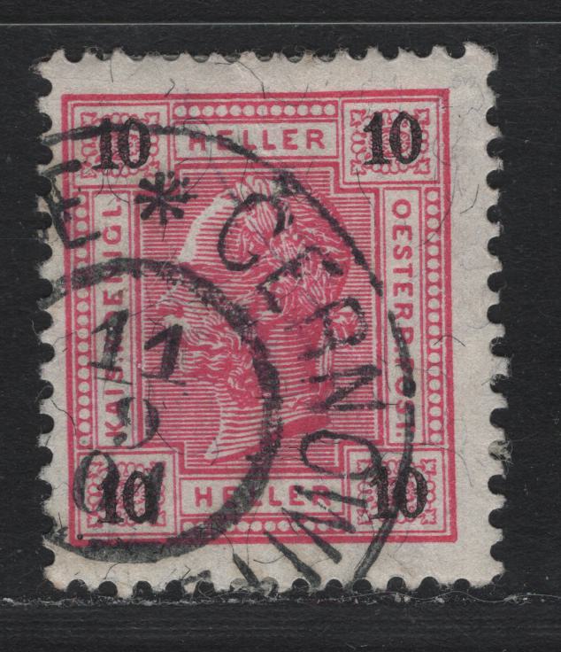 Lot 196 Austria (C) Scott#75 10h Rose & Black , 1899 Franz Joseph Sideface Issue, A Fine Used Single, Comb Perf 13x12.5, Cernowitz, Ukraine Cancel Dated Sept 11 1901