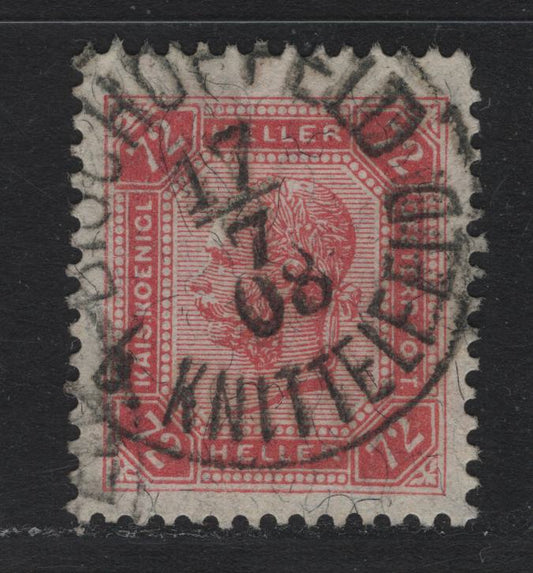 Lot 201 Austria Scott#105 72h Rose , 1905-1907 Franz Josepf Second Issue, A Very Fine Used Single, Perf 13x12.5, SON Bischoffeld CDS Dated July 17 1908