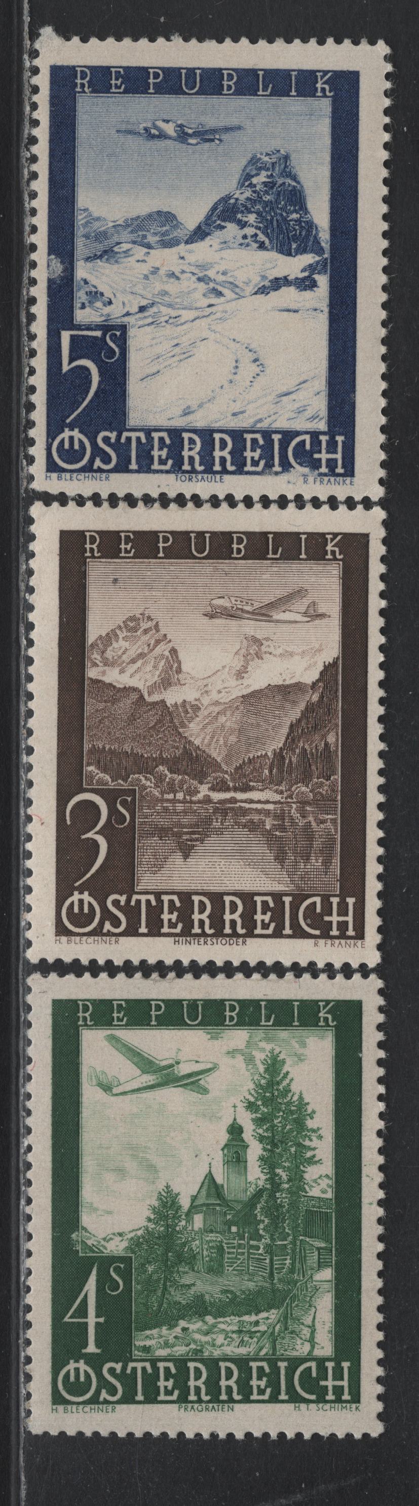 Lot 208 Austria Scott#C50-C62 3s - 5s Chocolate - Dark Blue , 1947 Airmail Issue, 3 F/VFOG Singles