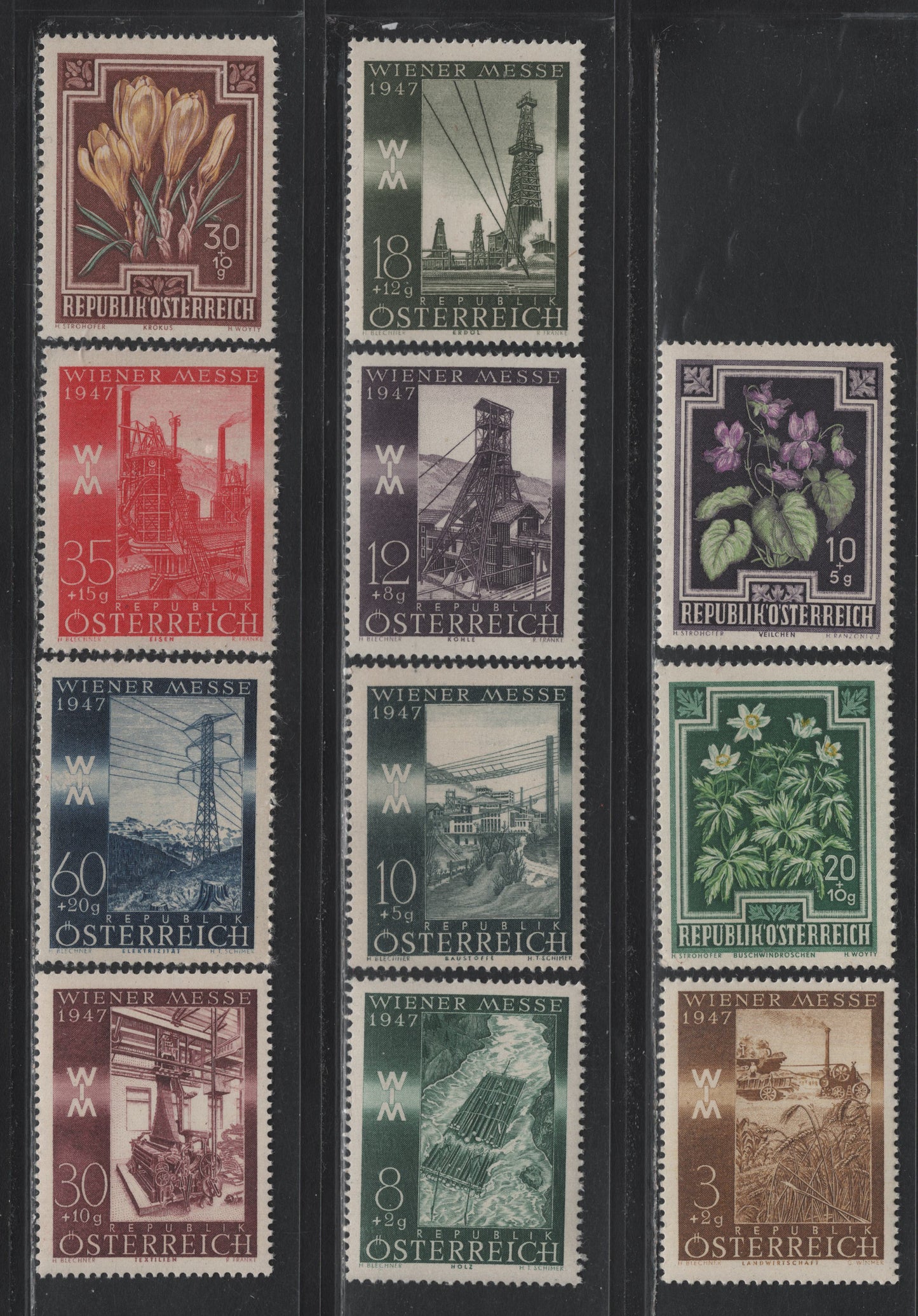 Lot 210 Austria Scott#B199-B206, B235-B237 3g+2g - 30g+10g Yellow Brown - Multicolored , 1947 Vienna International Sample Fair Semi Postal - Flower Semi Postal Issues, 11 F/VFNH Singles, As Lot 209, But All NH
