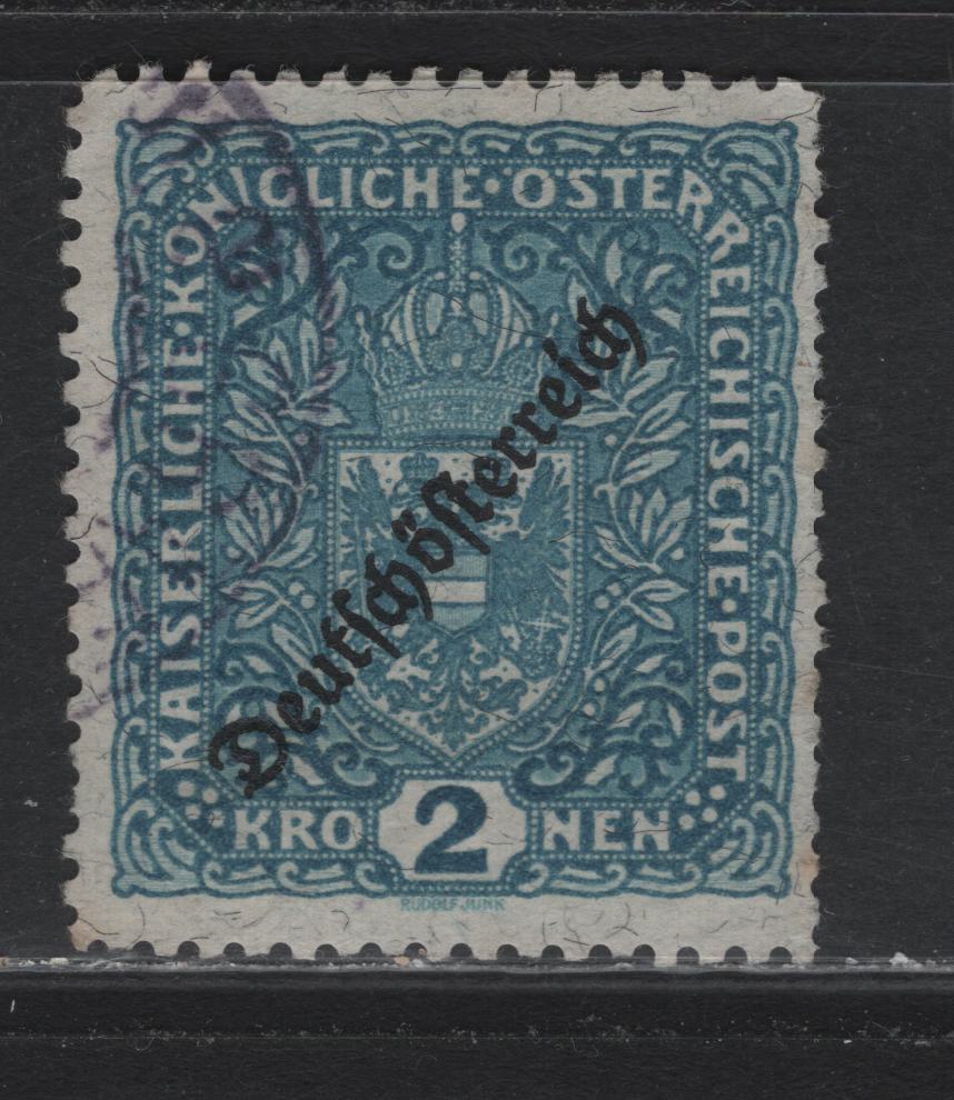 Lot 219 Austria Scott#196c 2k Light Blue , 1918-1919 Republic Overprinted Issue, A Fine used Single, Perf 11.5