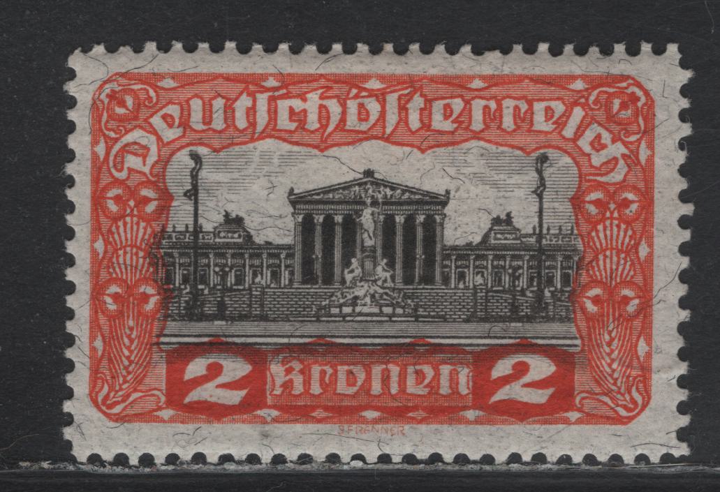 Lot 238 Austria Scott#219var 2kr Vermillion & Black , 1919-1921 Parliament Building Issue, A VFOG Single, Scarcer Dry Printing, Measuring 34mm Across Versus 33.5mm For Common Wet Printing