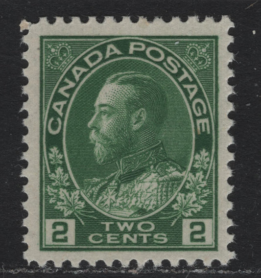 Lot 24 Canada (C) #107e 2c Green , 1911-1924 KGV Admiral Issue, A VFNH Single, Dry Printing, ABN-RRR Paper, Perf 11.8x11.9, Redrawn Frameline.