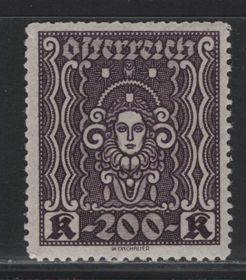 Lot 248 Austria Scott#292cvar 200k Dark Violet , 1922-1924 Hyperinflation Issue, A VFOG Single, Wet Printings, Scarcer Compound Line Perf 12.75x12.5 Instead Of The More Common 12.75