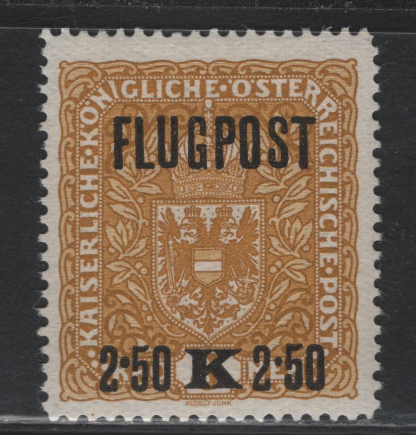 Lot 257 Austria Scott#C2 2.5k on 3k Ochre , 1918 Airmail Issue, A VFNH Single, Perf 12.5