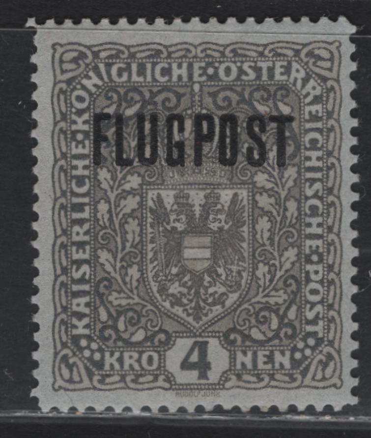 Lot 259 Austria Scott#C3var 4k Gray , 1918 Airmail Issue, A VFOG Single, Grayish Paper, Wet Printing, As Opposed To Common White Paper Dry Printing.