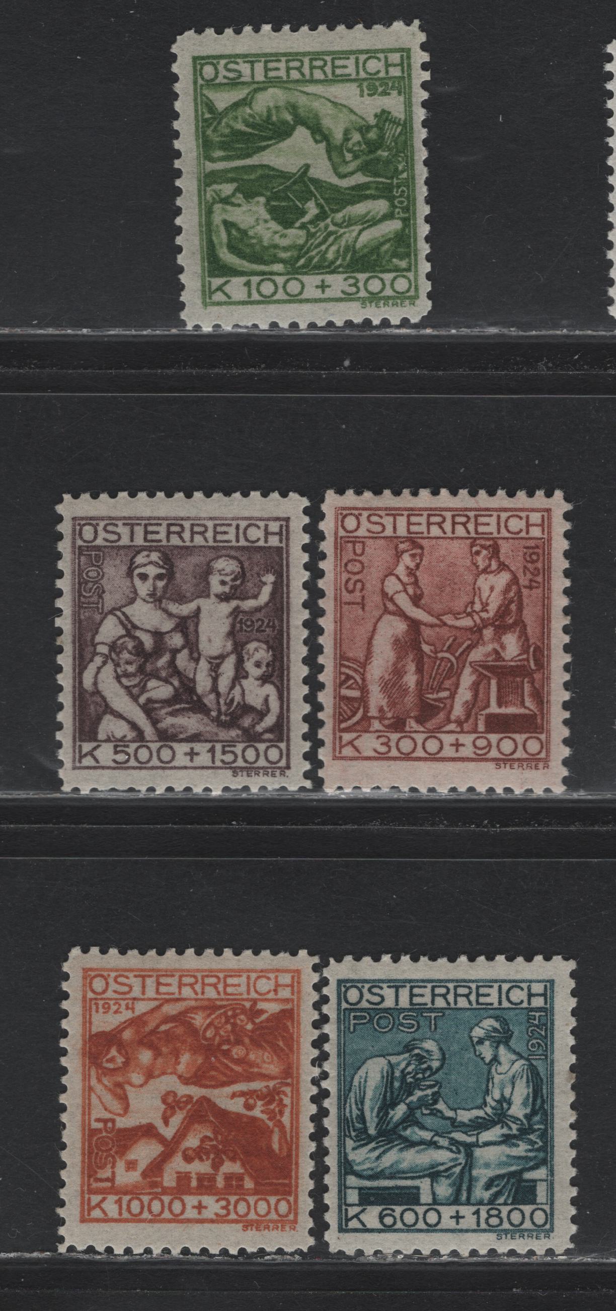 Lot 262 Austria Scott#B66-B70 100k+300k - 1000k + 3000k , 1924 Child Welfare Semi Postals, 5 F/VFOG Singles