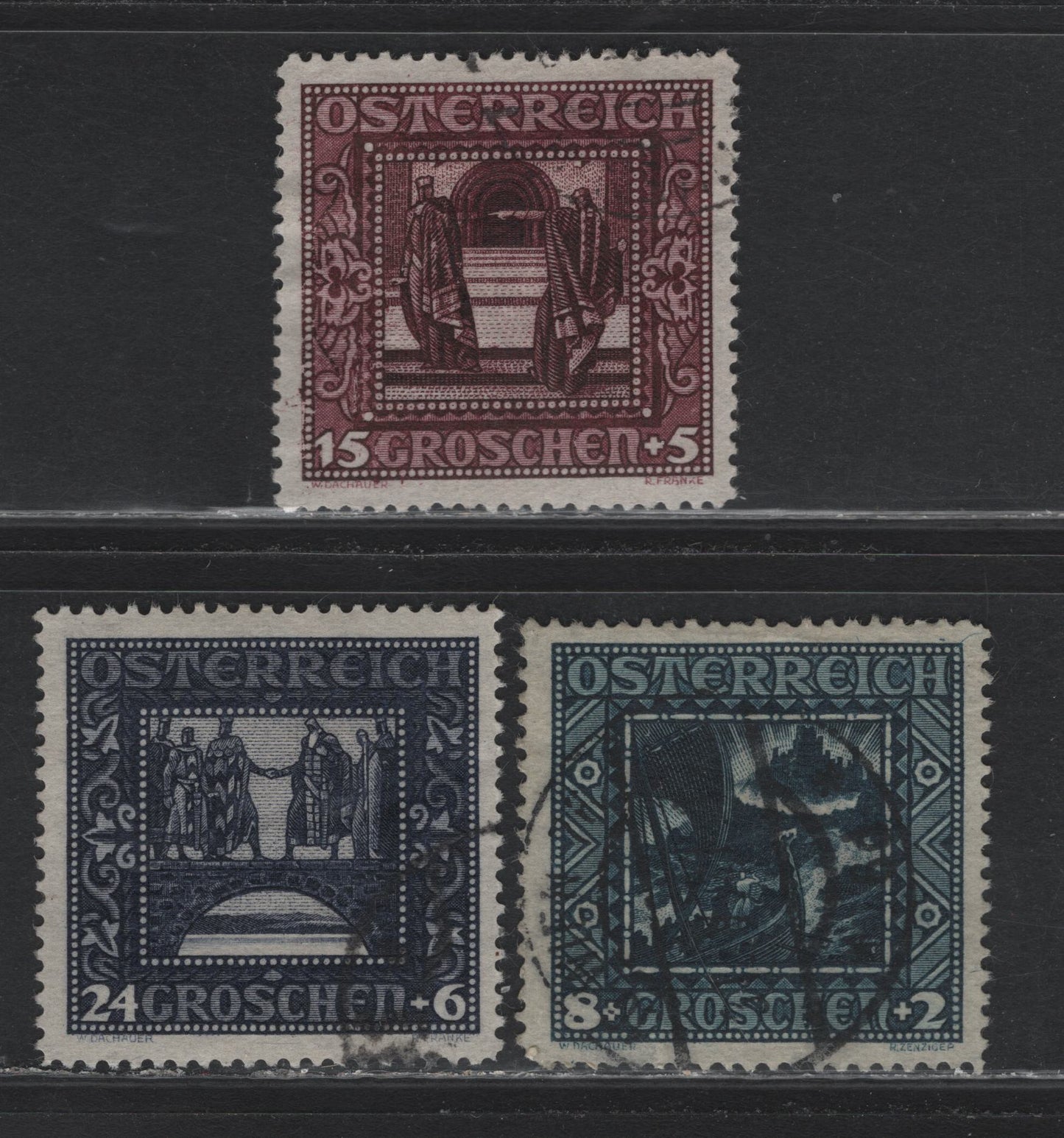 Lot 272 Austria Scott#B72a, B73a, B75a 8+2g - 24+6g Indigo - Dark Violet , 1926 Semi Postal Issue, 3 Very Fine Used Singles, B72a Is Psotally Used