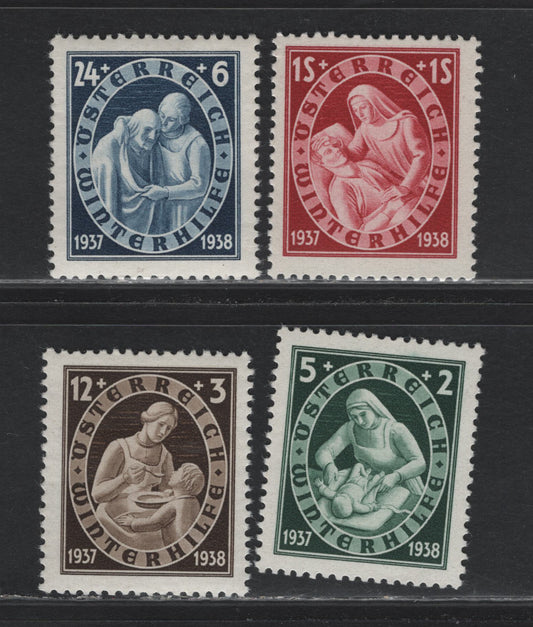 Lot 283 Austria Scott#B152-B155 5g+2g - 1s+1s Dark Green - Dark Carmine , 1937 Winterhelp Issue, 4 VFNH Singles