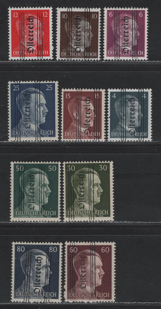 Lot 292 Austria Scott#407/423 4pf - 80pf Slate - Indigo , 1943 Vertical Styria Overprinted Issue, 10 F/VFNH Singles