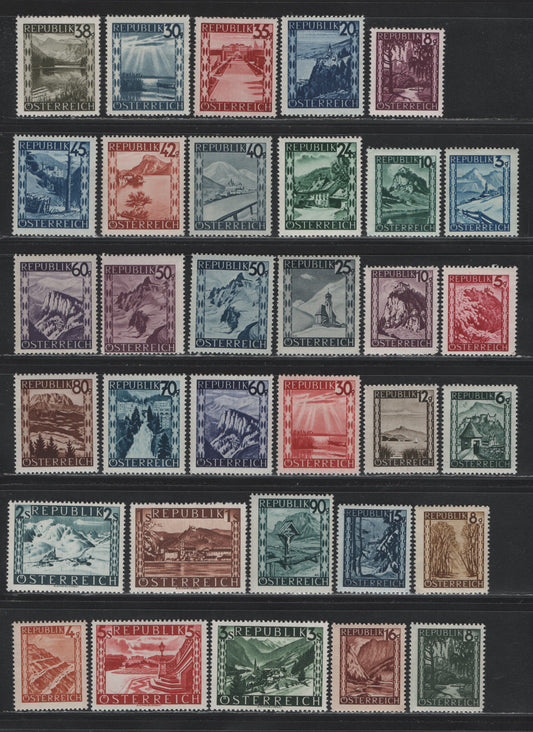Lot 293 Austria Scott#455-481, 183-188 3g - 5s Sapphire - Dark Red , 1943-1945 Scenic Definitive Issue, 33 F/VFNH Singles
