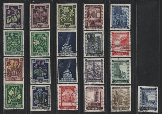 Lot 308 Austria Scott#B224-B244 1s+50g - 1.40s+70g Dark Blue - Multicolored , 1948 Olympics - Flowers Semi Postal Issues, 21 Very Fine Used Singles