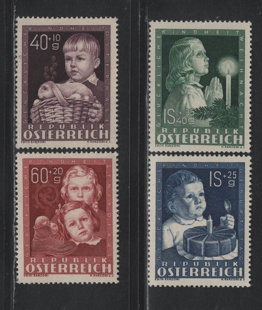 Lot 311 Austria Scott#B260-B263 40g+10g - 1.40s+35g Brown Violet - Dark Green , 1949 Child Welfare Semi Postals, 4 VFNH Singles
