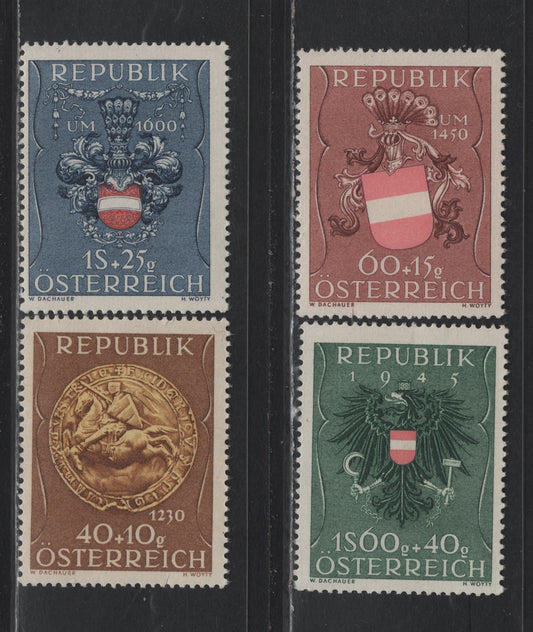 Lot 312 Austria Scott#B264-B267 40g+10g - 1.60g+40g Violet- Green , 1949 Returned Prisoners of War Issue, 4 F/VFNH Singles