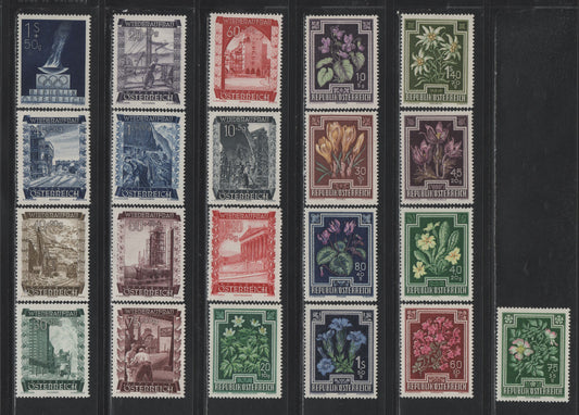 Lot 314 Austria Scott#B224-B244 1s+50g - 1.40s+70g Dark Blue - Multicolored , 1948 Olympics - Flower Semi Postals, 21 VFNH Singles