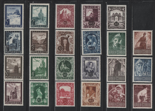 Lot 315 Austria Scott#C47-C53, B208-B223 3g+2g - 10s Brown - Dark Blue , 1947 Airmail - Semi Postal Issues, 23 VFNH Singles