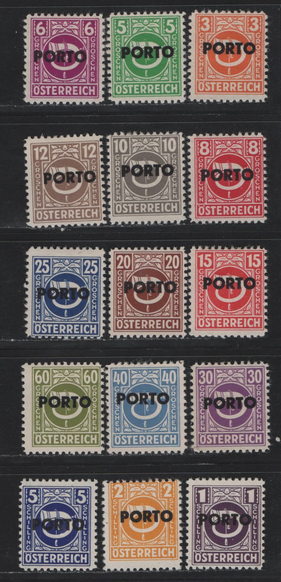Lot 319 Austria (C) Scott#J189-J205 3g - 5s Deep Orange - Deep Ultramarine , 1946 Postage Dues, 15 F/VFOG Singles