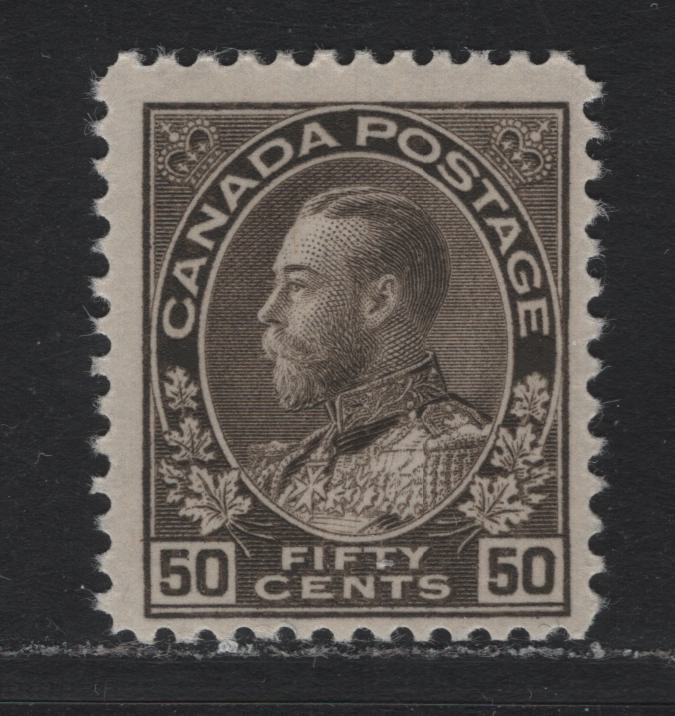 Lot 32 Canada (C) #120 50c Brownish Gray , 1911-1924 KGV Admiral Issue, A FOG Single, Dry Printing, Redrawn Frameline, Perf 12x12.1, Dry Printing.