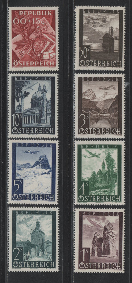 Lot 327 Austria (C) Scott#B268, C47-C53 Dark Red - Dark Blue , 1947-1949 Airmail - Stamp Day Issues, 8 VFOG Singles