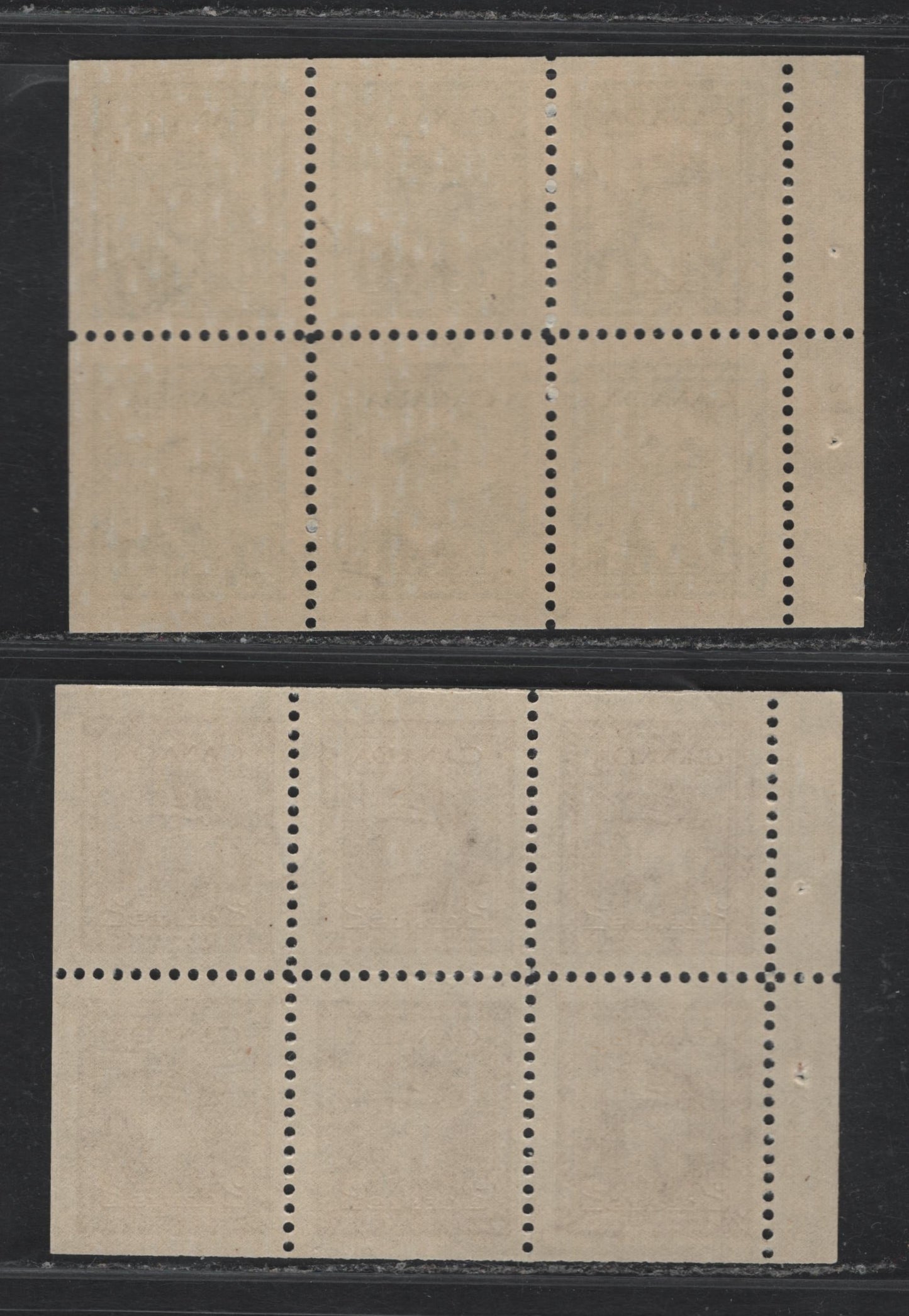 Lot 335 Canada #249b, 250b 1c - 2c Green - Brown , 1942-1943 KGVI War Issue, 2 F/VFNH/OG Booklet Panes Of 6, CBN-UUUUU & CBN-N Papers