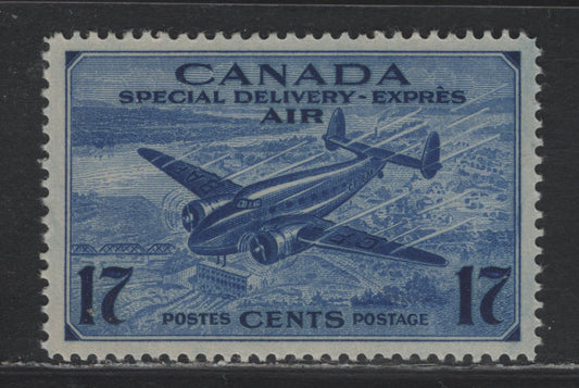 Lot 342 Canada #CE2var 17c Aniline Ultramarine , 1942-1943 Airmail Special Delivery Issue, A VFOG Single, CBN-KKKKK Paper, Perf 11.9x11.8