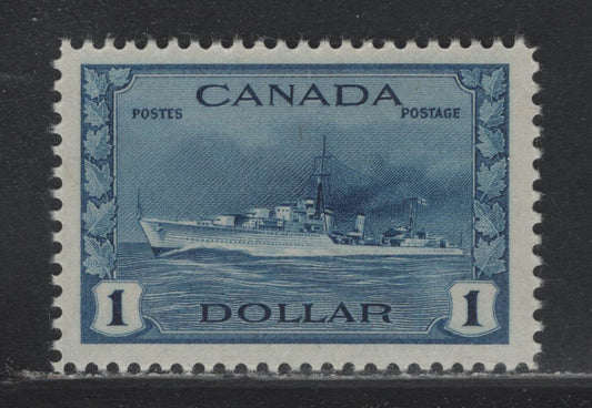 Lot 346 Canada #262 $1 Deep Blue , 1942-1943 KGVI War Issue, 2 VFOG Singles, CBN-ZZZZZZ Paper, Perfs 11.9