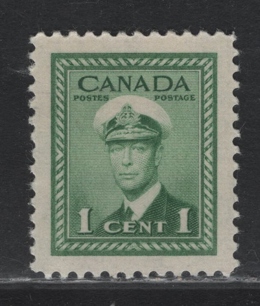 Lot 348 Canada #249 1c Pale Green , 1942-1943 KGVI War Issue, A SUPNH Single, CBN-BBBBBB Paper, Perf 12x11.9, Near Perfect Centering With Jumbo Margins.