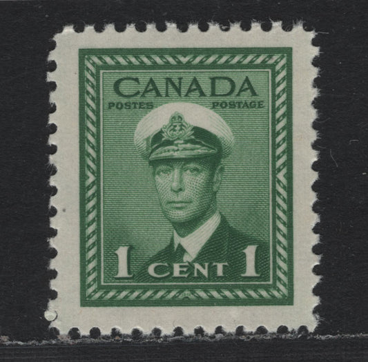 Lot 353 Canada #249 1c Deep Green , 1942-1943 KGVI War Issue, A VFNH Single, CBN-BBBBBBB Paper, Perf 12x11.9, Deep Green Shade Is Less Common Than The Green Shade.