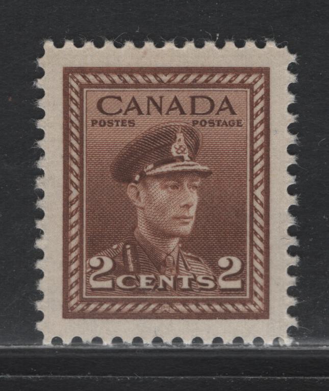 Lot 360 Canada #250 2c Deep Brown , 1942-1943 KGVI War Issue, A SUPNH Single, CBN-ZZZZZZ Paper, Perf 11.85x11.9, Nearly Perfectly Centered Amid Large Margins.