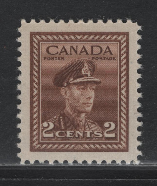 Lot 360 Canada #250 2c Deep Brown , 1942-1943 KGVI War Issue, A SUPNH Single, CBN-ZZZZZZ Paper, Perf 11.85x11.9, Nearly Perfectly Centered Amid Large Margins.